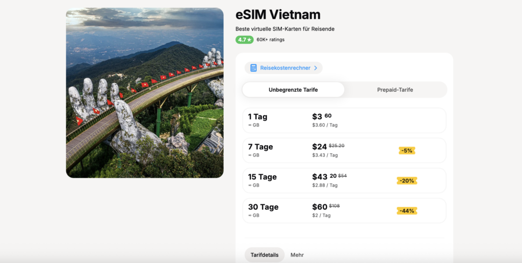e-sim für vietnam, yesim, vietnam reisevorbereitung
