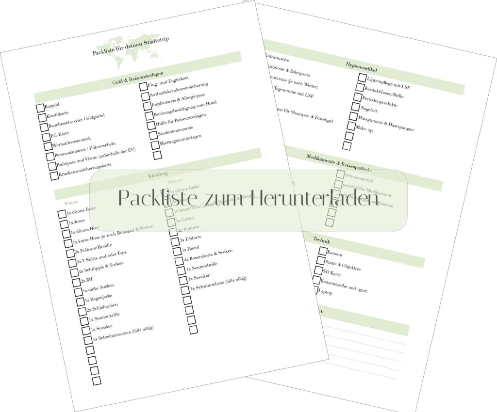Packliste Städtetrip zum Herunterladen